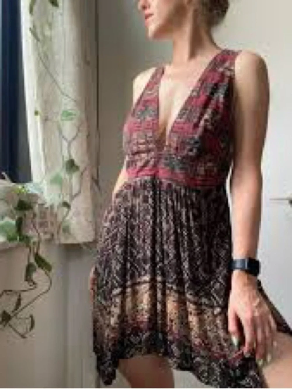 Free People Backless Patchwork Mini Dress in Rust and Black - Picture 3 of 6
